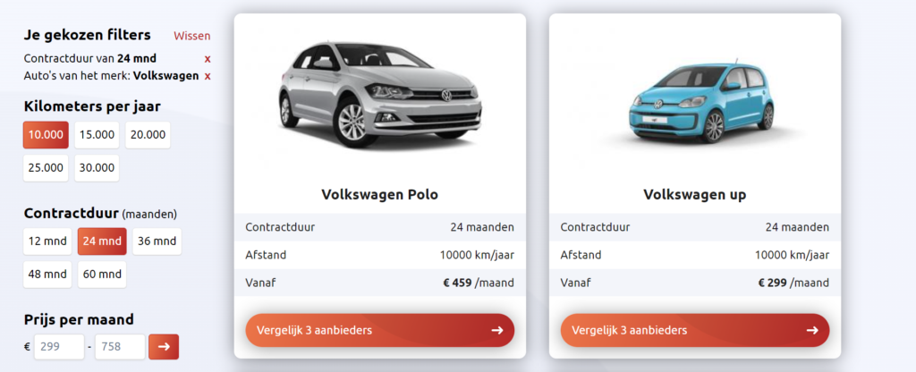 Beste Volkswagen up private lease aanbiedingen Providers